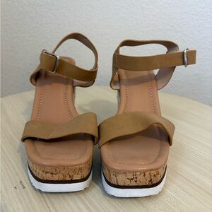 SHEIN Tan Cork Platform Sandals